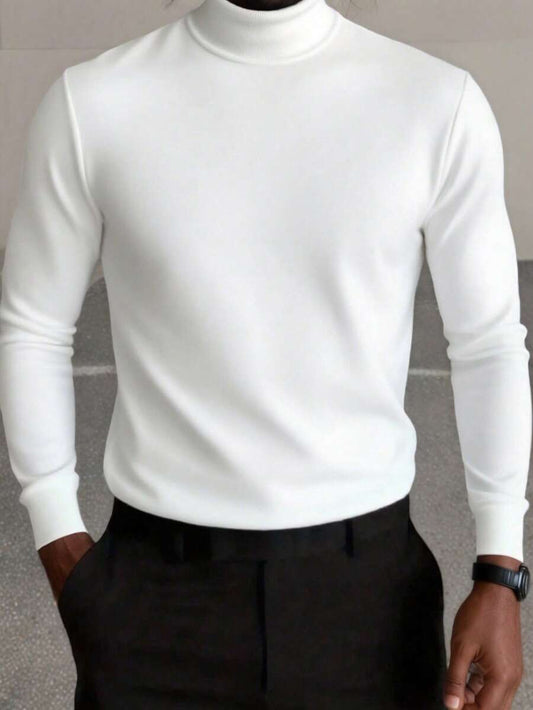 Camiseta de manga larga con cuello medio de tortuga casual para hombres