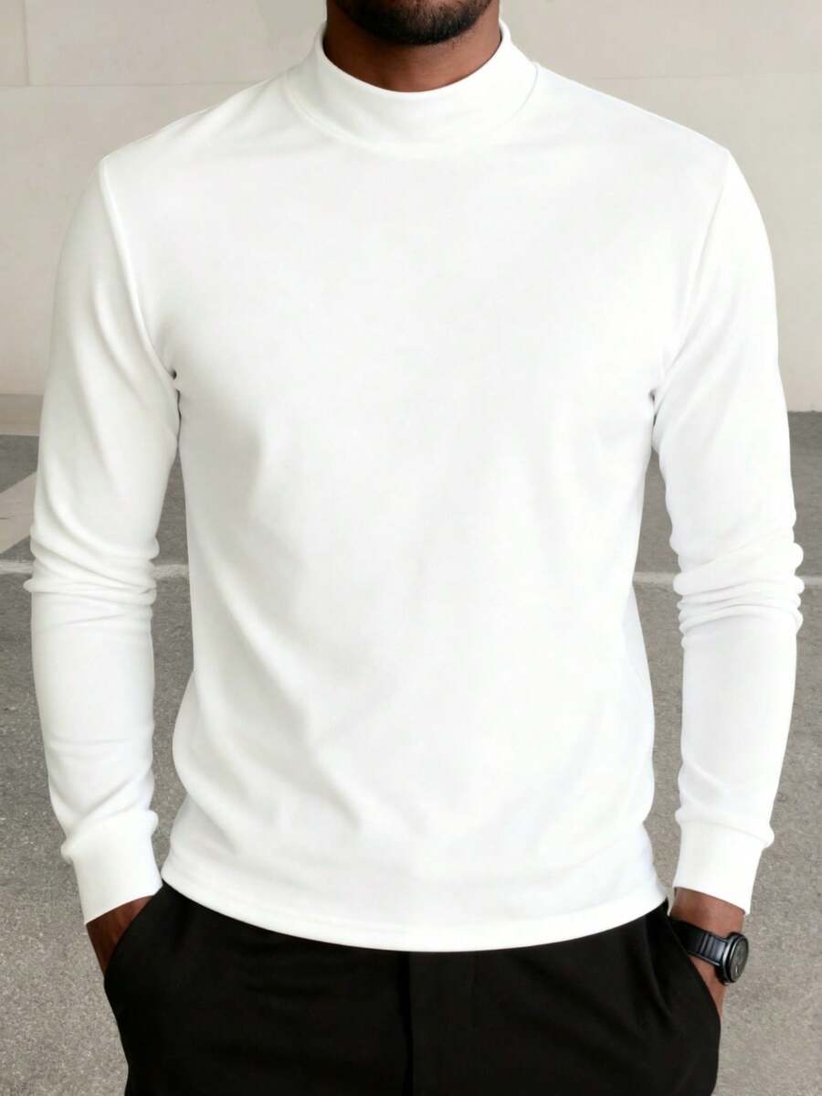 Camiseta de manga larga con cuello medio de tortuga casual para hombres