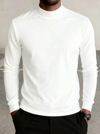 Camiseta de manga larga con cuello medio de tortuga casual para hombres
