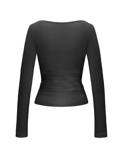Blusa de manga larga ajustada para mujer
