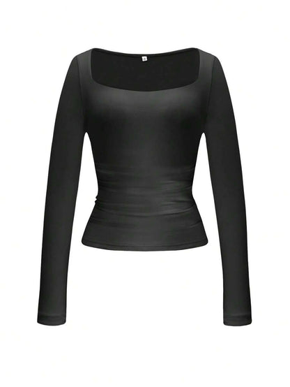 Blusa de manga larga ajustada para mujer