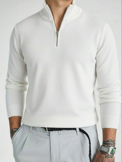 Jersey de punto con media cremallera de manga larga casual, versátil para uso diario.