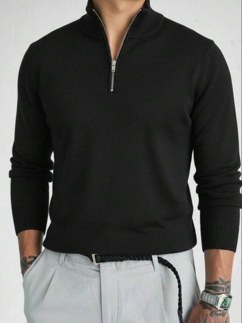 Jersey de punto con media cremallera de manga larga casual, versátil para uso diario.