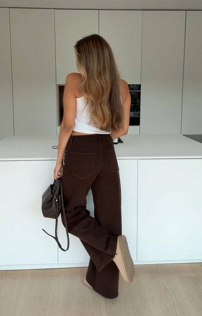 JEANS DE PIERNA ANCHA CHOCOLATE OSCURO